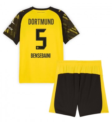 Borussia Dortmund Ramy Bensebaini #5 Primera Equipación Niños 2025-26 Manga Corta (+ Pantalones cortos)